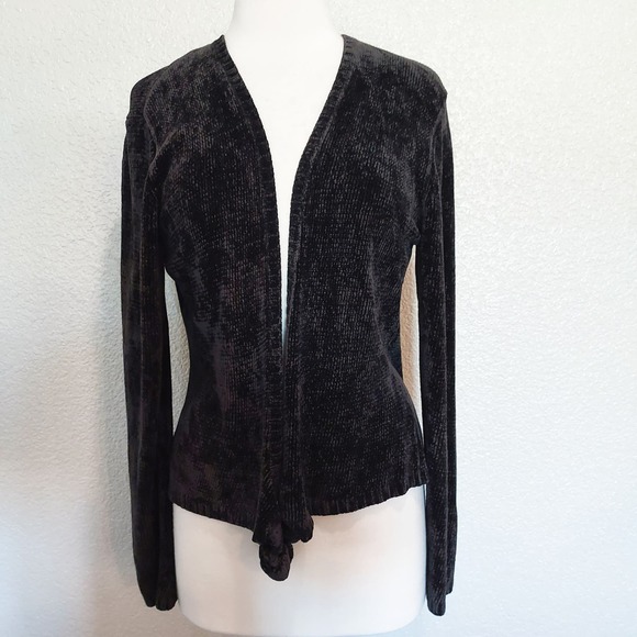 Isabella Bird Sweaters - Isabella Bird Black Chenille Open Cardigan Sweater Size L